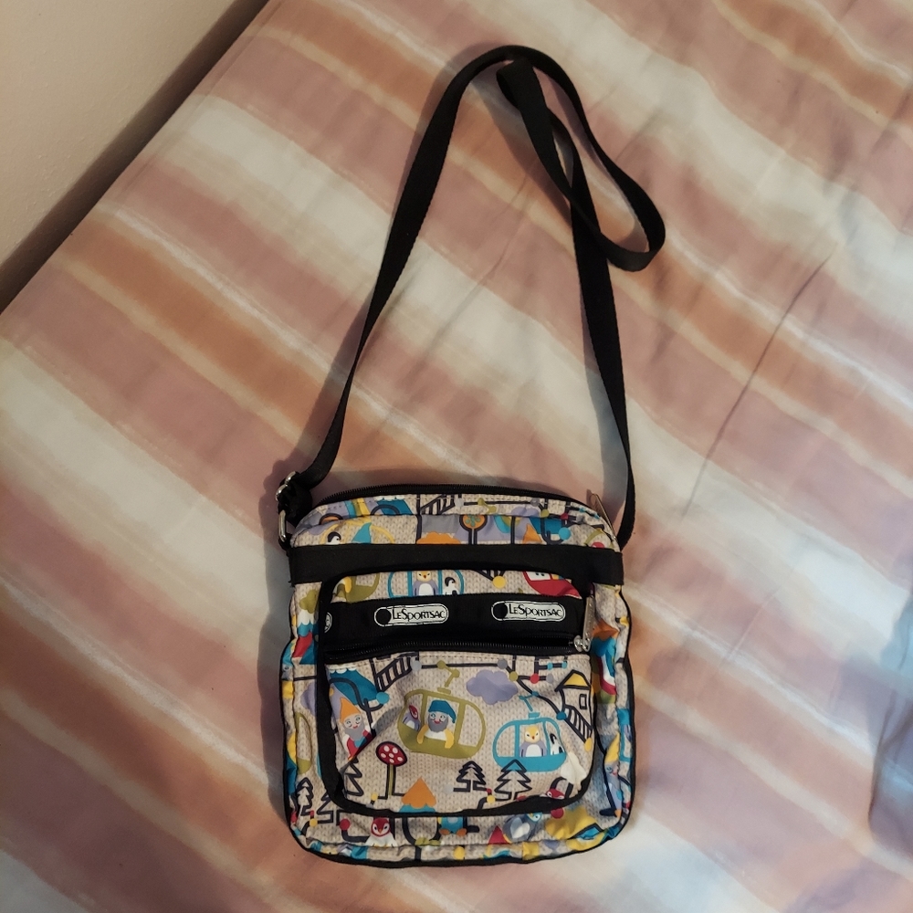 Lesportsac crossbody winter/gnomes/mountain print